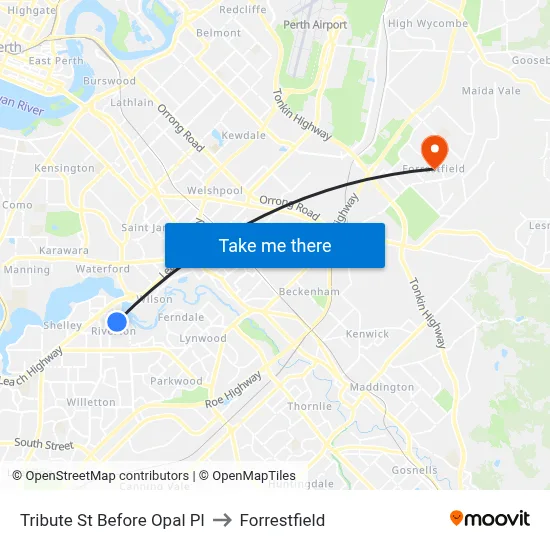 Tribute St Before Opal Pl to Forrestfield map