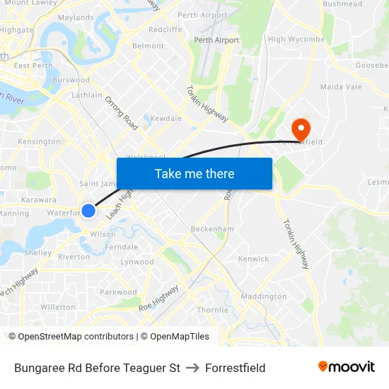 Bungaree Rd Before Teaguer St to Forrestfield map