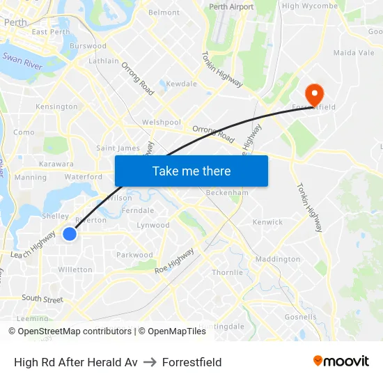 High Rd After Herald Av to Forrestfield map