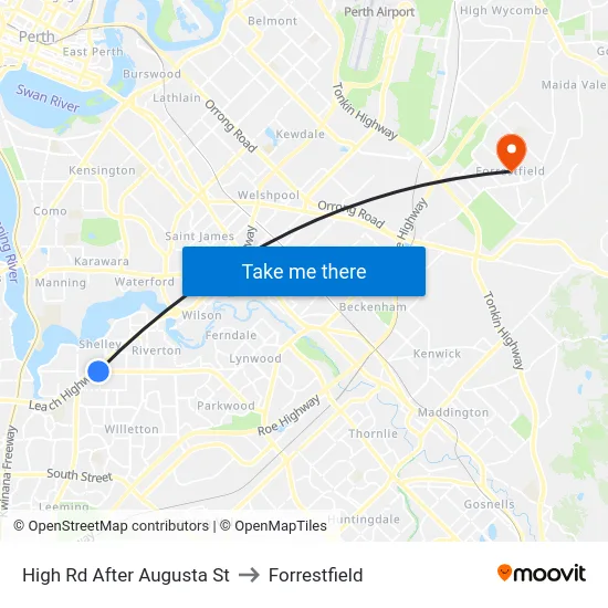 High Rd After Augusta St to Forrestfield map