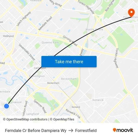 Ferndale Cr Before Dampiera Wy to Forrestfield map