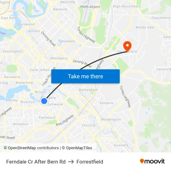 Ferndale Cr After Bern Rd to Forrestfield map