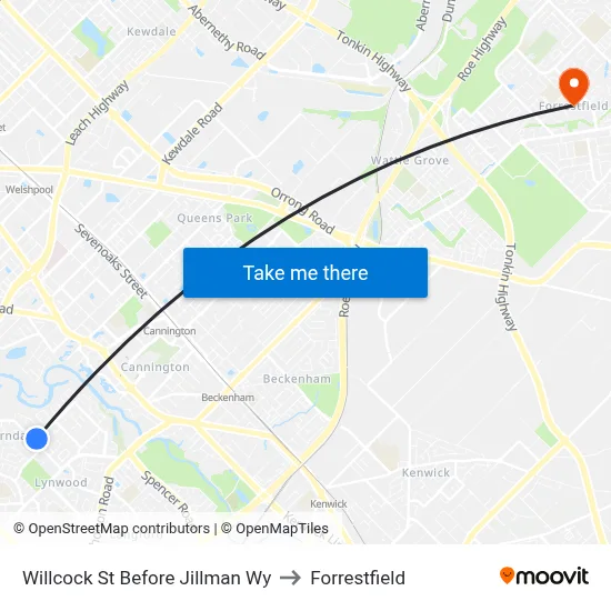 Willcock St Before Jillman Wy to Forrestfield map