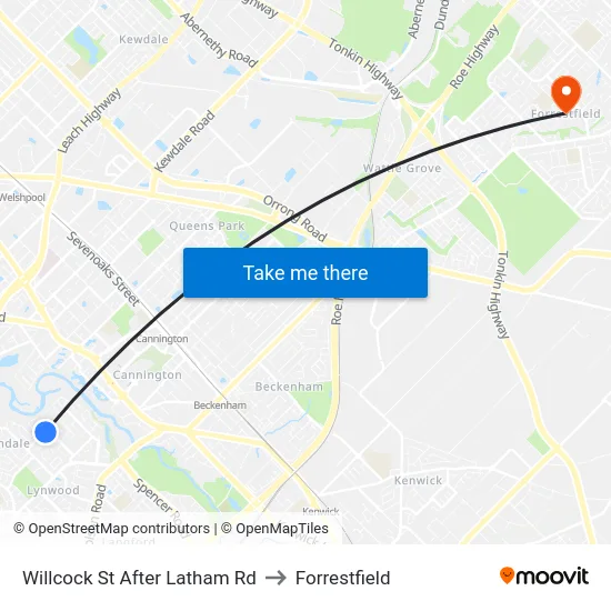 Willcock St After Latham Rd to Forrestfield map