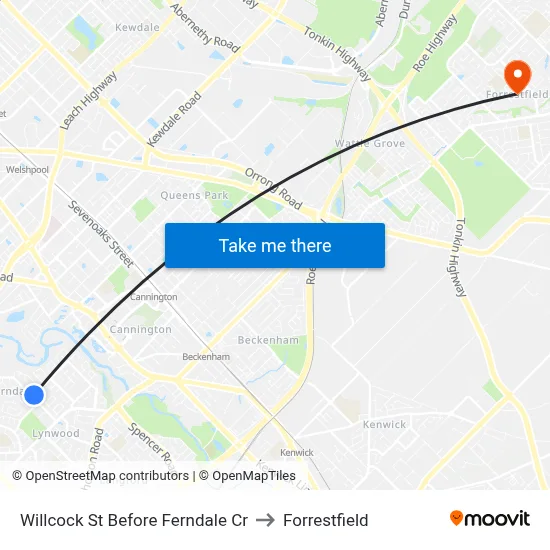 Willcock St Before Ferndale Cr to Forrestfield map