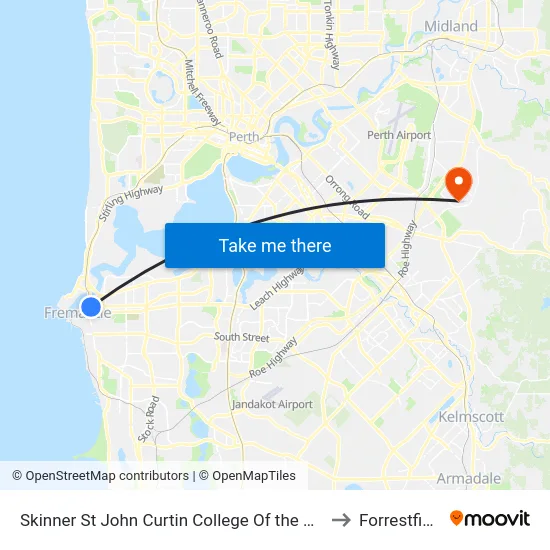 Skinner St John Curtin College Of the Arts to Forrestfield map