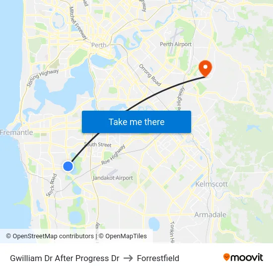 Gwilliam Dr After Progress Dr to Forrestfield map