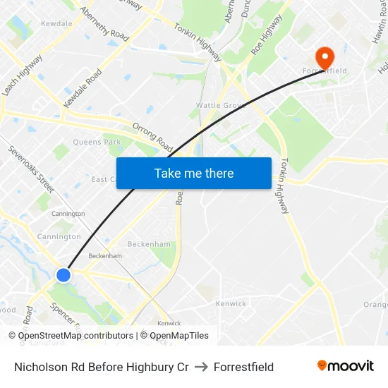 Nicholson Rd Before Highbury Cr to Forrestfield map