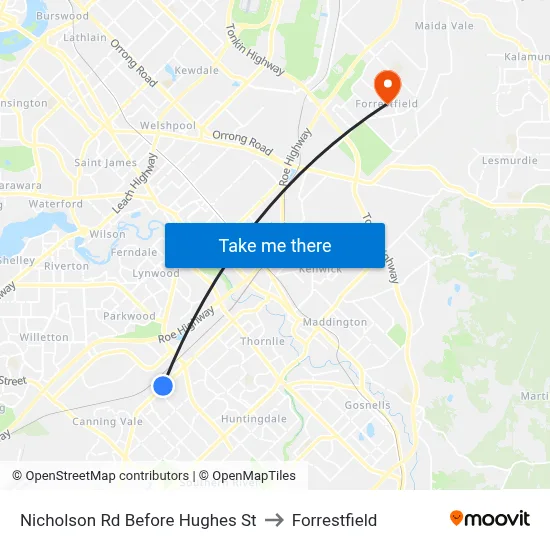 Nicholson Rd Before Hughes St to Forrestfield map