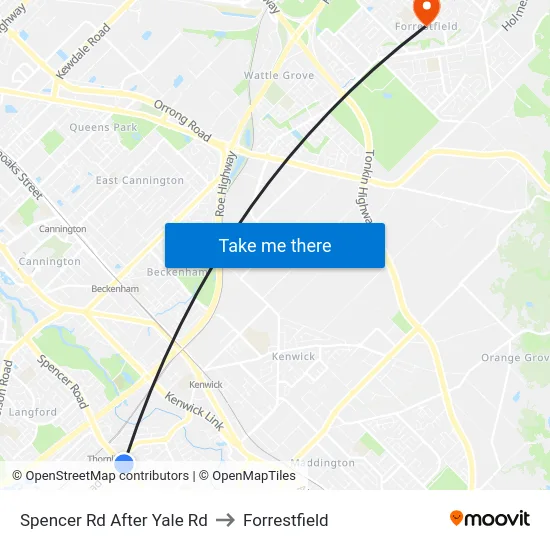 Spencer Rd After Yale Rd to Forrestfield map