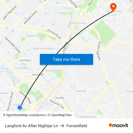 Langford Av After Nightjar Ln to Forrestfield map