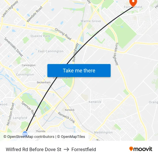 Wilfred Rd Before Dove St to Forrestfield map