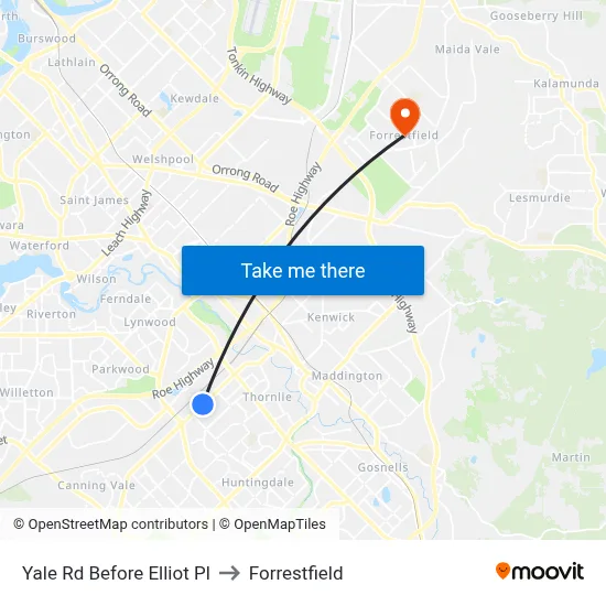 Yale Rd Before Elliot Pl to Forrestfield map