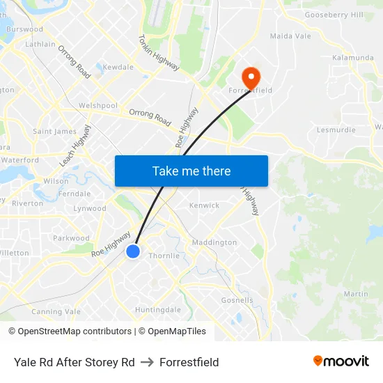 Yale Rd After Storey Rd to Forrestfield map