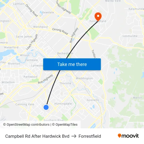 Campbell Rd After Hardwick Bvd to Forrestfield map
