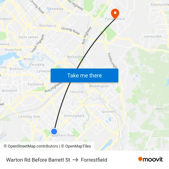 Warton Rd Before Barrett St to Forrestfield map