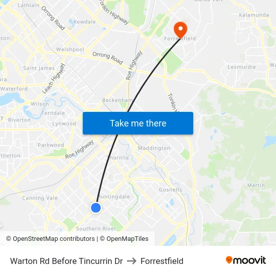 Warton Rd Before Tincurrin Dr to Forrestfield map
