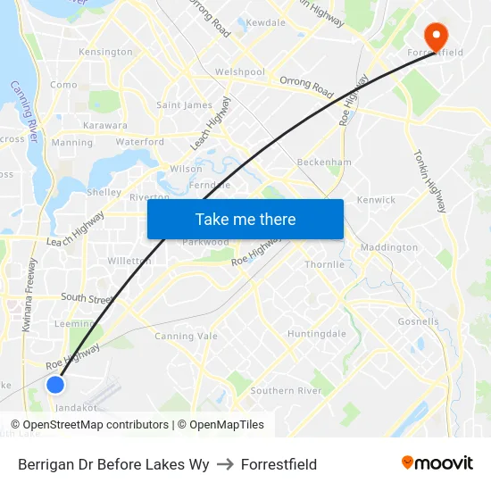 Berrigan Dr Before Lakes Wy to Forrestfield map