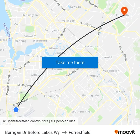 Berrigan Dr Before Lakes Wy to Forrestfield map