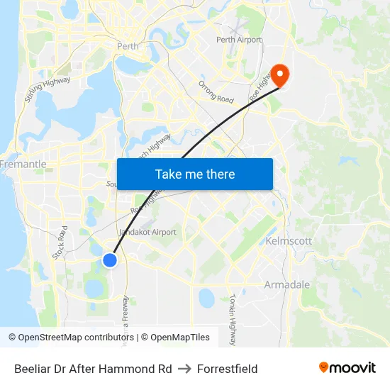Beeliar Dr After Hammond Rd to Forrestfield map
