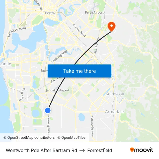 Wentworth Pde After Bartram Rd to Forrestfield map