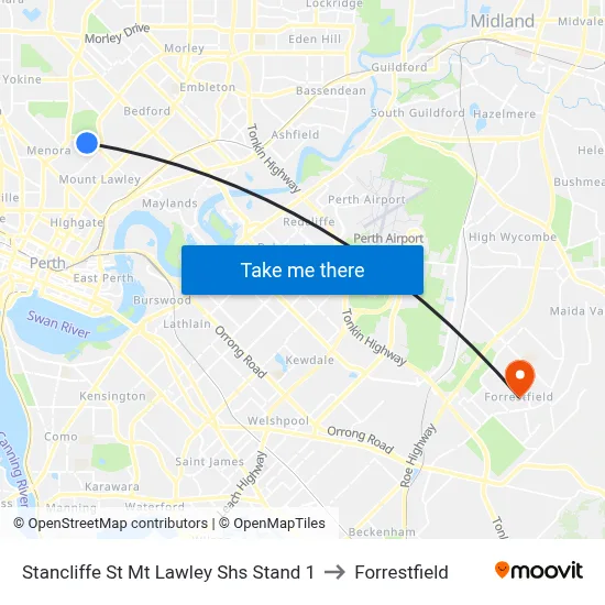 Stancliffe St Mt Lawley Shs Stand 1 to Forrestfield map