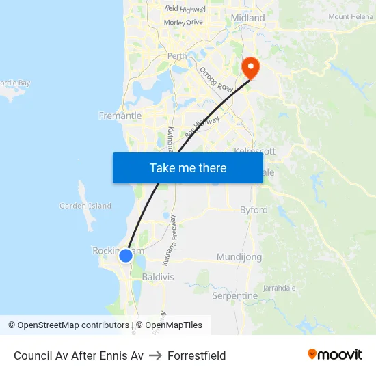 Council Av After Ennis Av to Forrestfield map