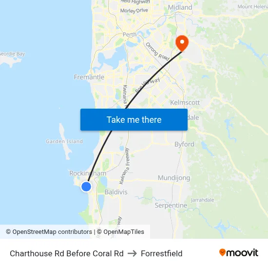 Charthouse Rd Before Coral Rd to Forrestfield map