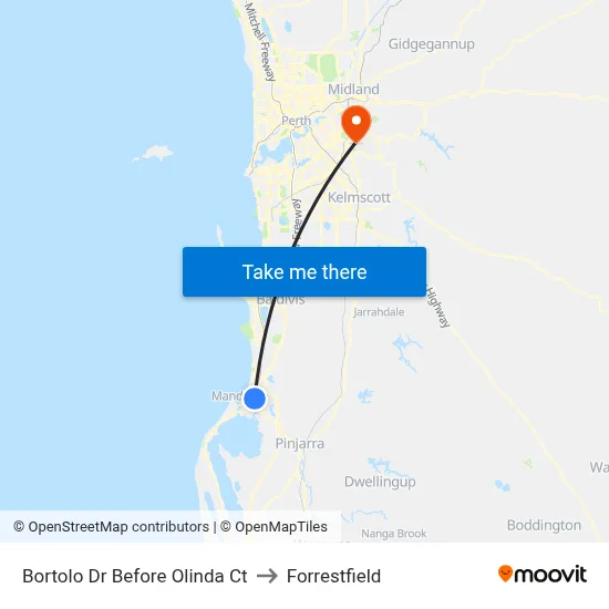Bortolo Dr Before Olinda Ct to Forrestfield map