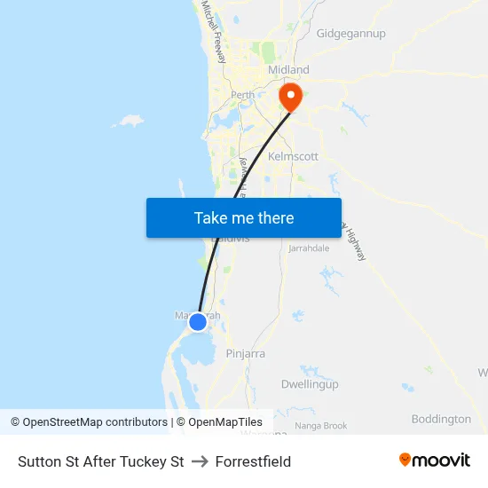 Sutton St After Tuckey St to Forrestfield map