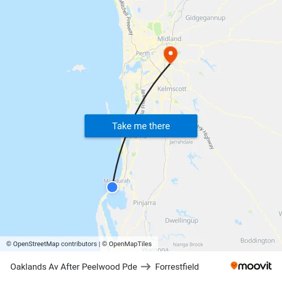 Oaklands Av After Peelwood Pde to Forrestfield map