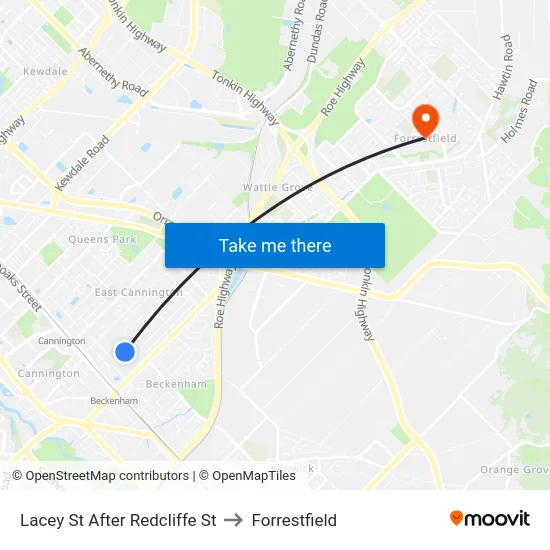 Lacey St After Redcliffe St to Forrestfield map