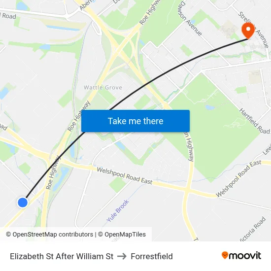 Elizabeth St After William St to Forrestfield map