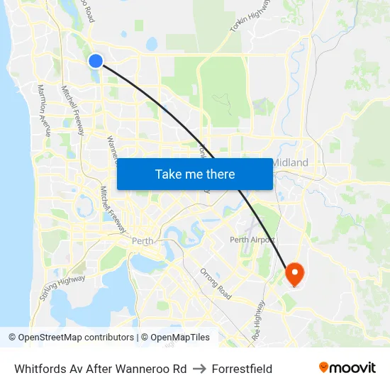 Whitfords Av After Wanneroo Rd to Forrestfield map
