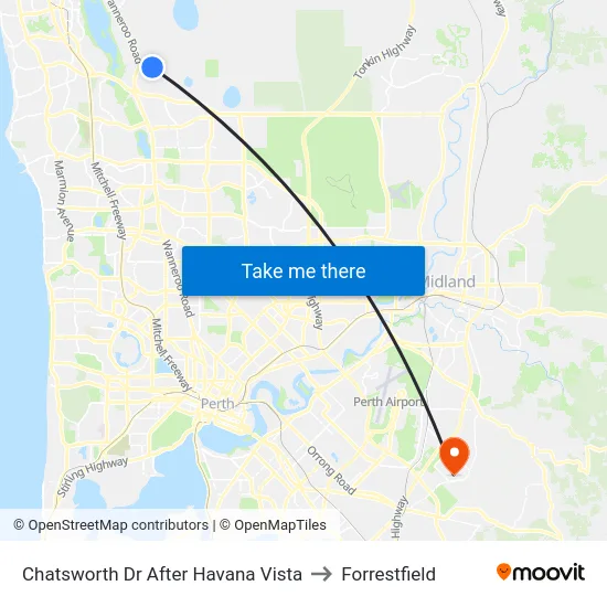 Chatsworth Dr After Havana Vista to Forrestfield map