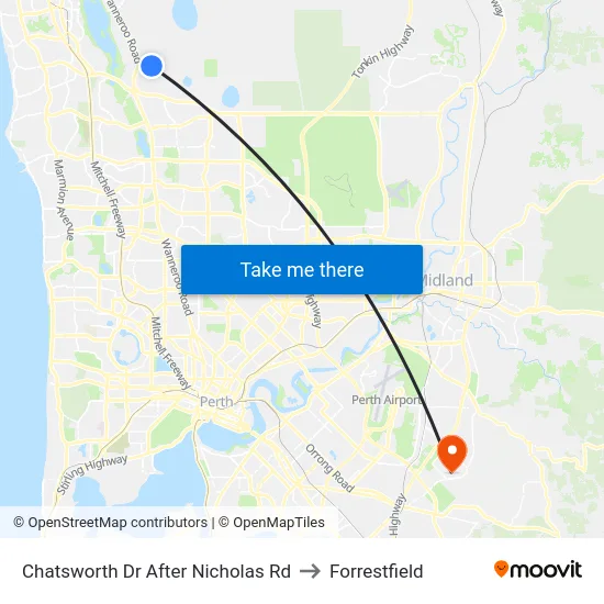 Chatsworth Dr After Nicholas Rd to Forrestfield map
