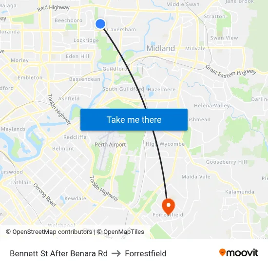 Bennett St After Benara Rd to Forrestfield map