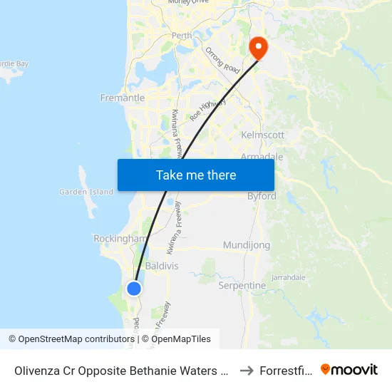 Olivenza Cr Opposite Bethanie Waters Village to Forrestfield map
