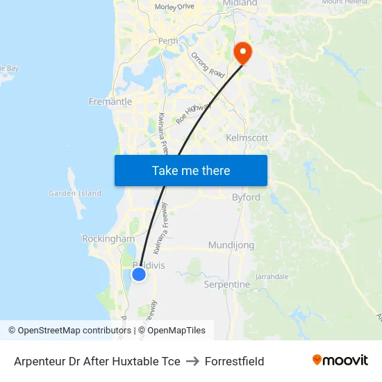 Arpenteur Dr After Huxtable Tce to Forrestfield map