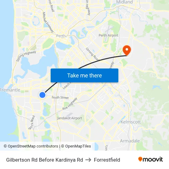 Gilbertson Rd Before Kardinya Rd to Forrestfield map