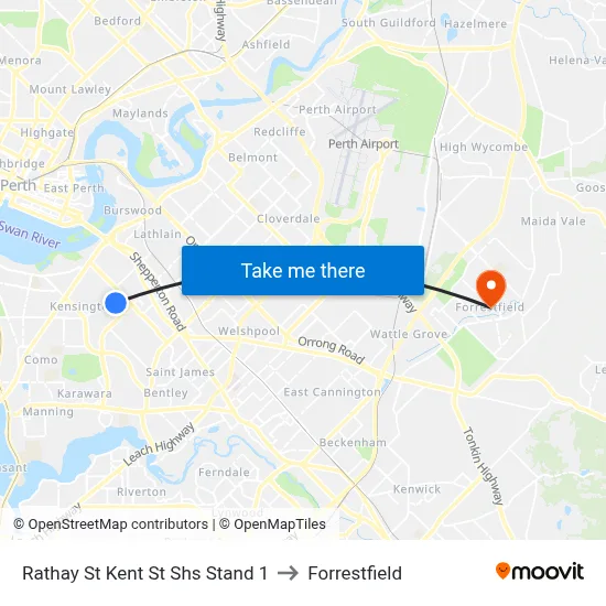 Rathay St Kent St Shs Stand 1 to Forrestfield map