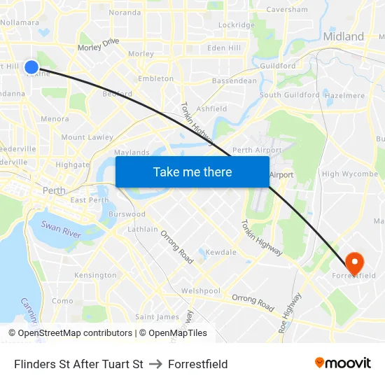 Flinders St After Tuart St to Forrestfield map