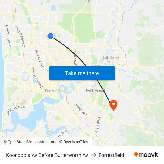 Koondoola Av Before Butterworth Av to Forrestfield map
