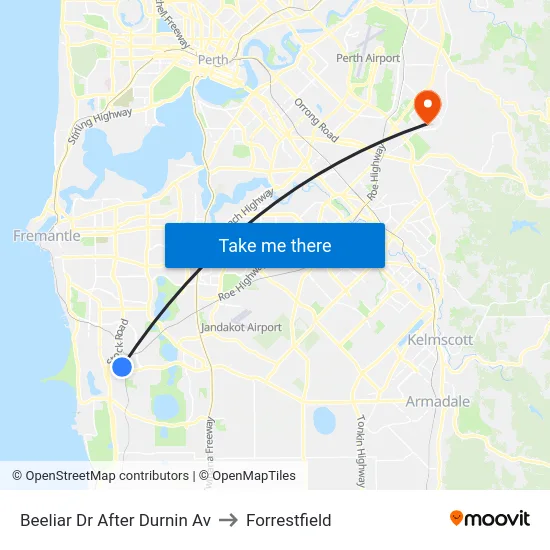 Beeliar Dr After Durnin Av to Forrestfield map