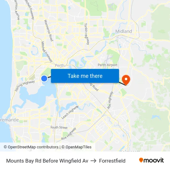 Mounts Bay Rd Before Wingfield Av to Forrestfield map