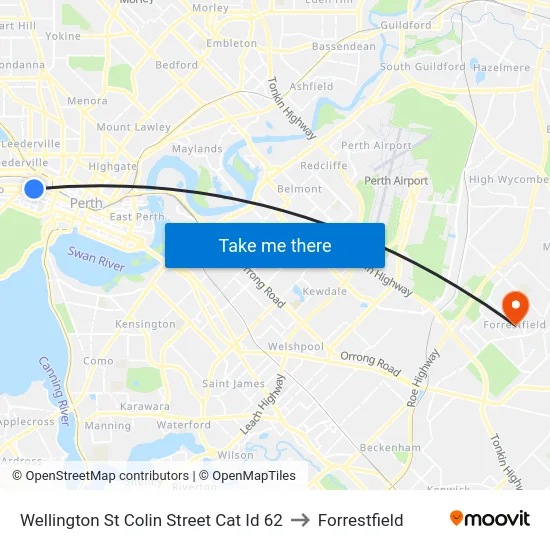 Wellington St Colin Street Cat Id 62 to Forrestfield map