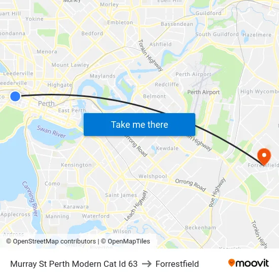Murray St Perth Modern Cat Id 63 to Forrestfield map
