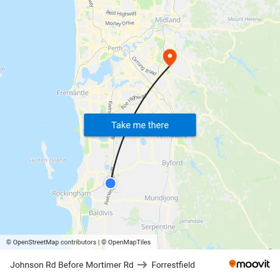 Johnson Rd Before Mortimer Rd to Forrestfield map