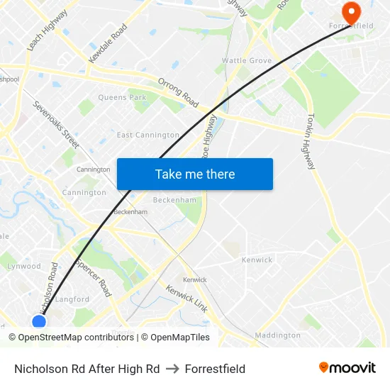 Nicholson Rd After High Rd to Forrestfield map