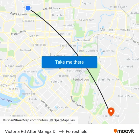 Victoria Rd After Malaga Dr to Forrestfield map